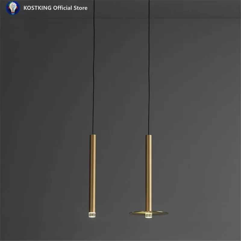 Postmodern Minimalism Gold Tube Led Pendant Lights For Kitchen Dining Room Office Creative Home Deco Suspension Luminaire Design