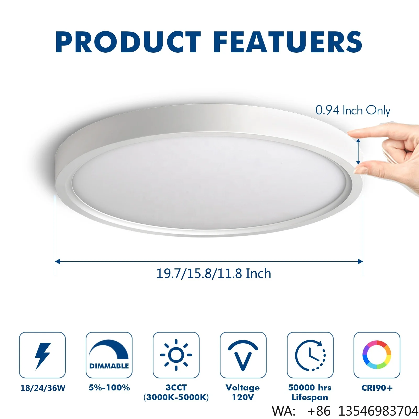 Modern ETL Certified Dimmable Remote Control LED Ceiling Light with Round Panel for Bedroom Living Room