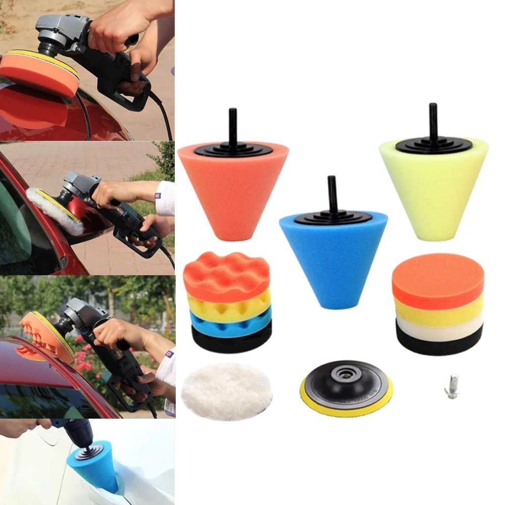 14 pz 3 pollici auto lucidatura spugna tamponi e lucidatrici Kit cono lucidatrice tampone Pad Set macchina tamponi di cera per rimuovere i graffi