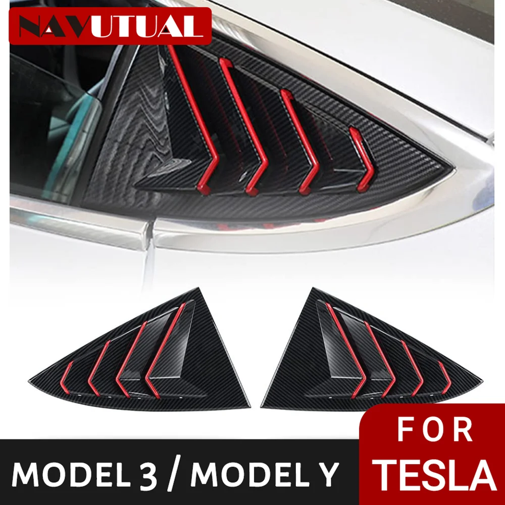 

ABS Exterior Cover Trims Accessories Rear Side Window Louver Shutter Cover Trim Compatible for Tesla Model 3 2017- 2021 Model Y