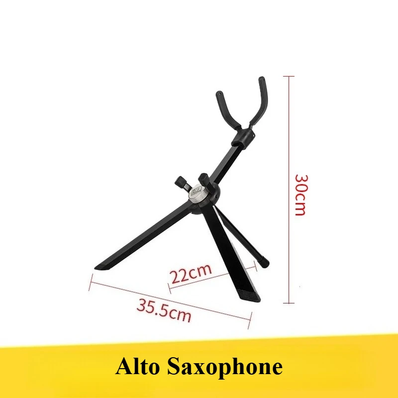 Saxophone stand for alto, baritone, and sopranino saxophones, foldable and portable