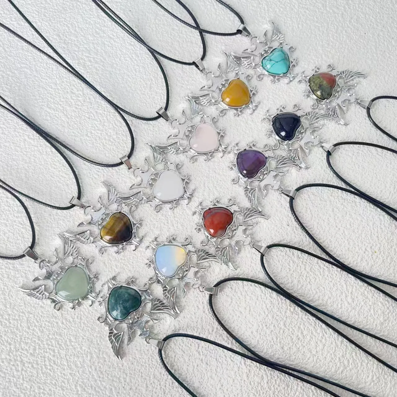 

Mixed Winged Heart Natural Stone Pendants, Love Charms for DIY Jewelry Making