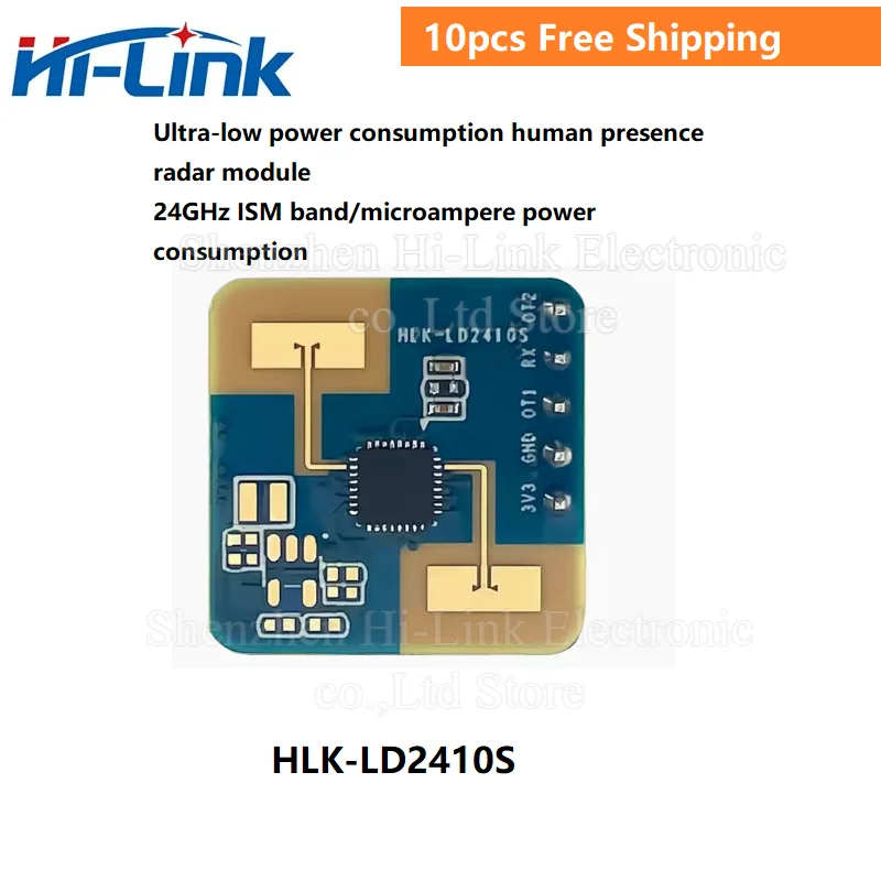 10pcs 24GHz HLK-LD2410S Radar Sensor 0.1mA 3.3V Low power consumption Millimeter Wave Human Presence Detection Motion Switch