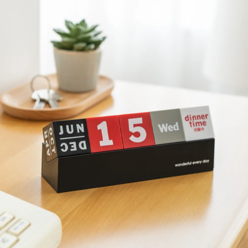 Creative Cube Shape Perpetual Calendar Date Display Ornaments Multi-function Desk Calendars DIY Stationery Phone Holder Office
