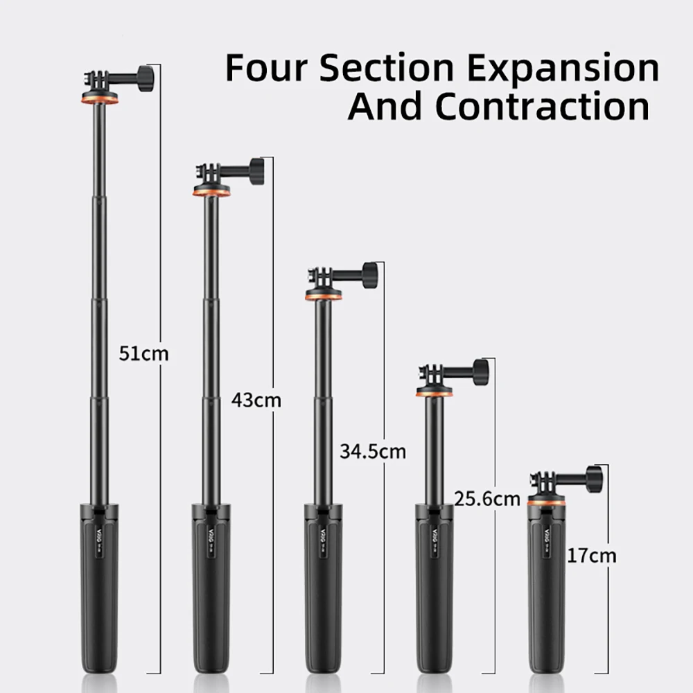 높이 조절식 셀카 스틱 삼각대, DJI 액션 4, 포켓 3, 고프로, 인스타 360, 휴대폰, 브이고 사진 소품, 51cm 확장 거치대