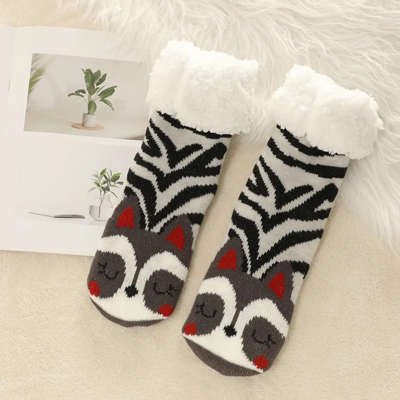 Womens Fuzzy Sock Dog Cat Panda Fox Children Soft Female Winter Warm Plush Non Slip Grip Thermal Fluffy Slipper Socks Unicorn