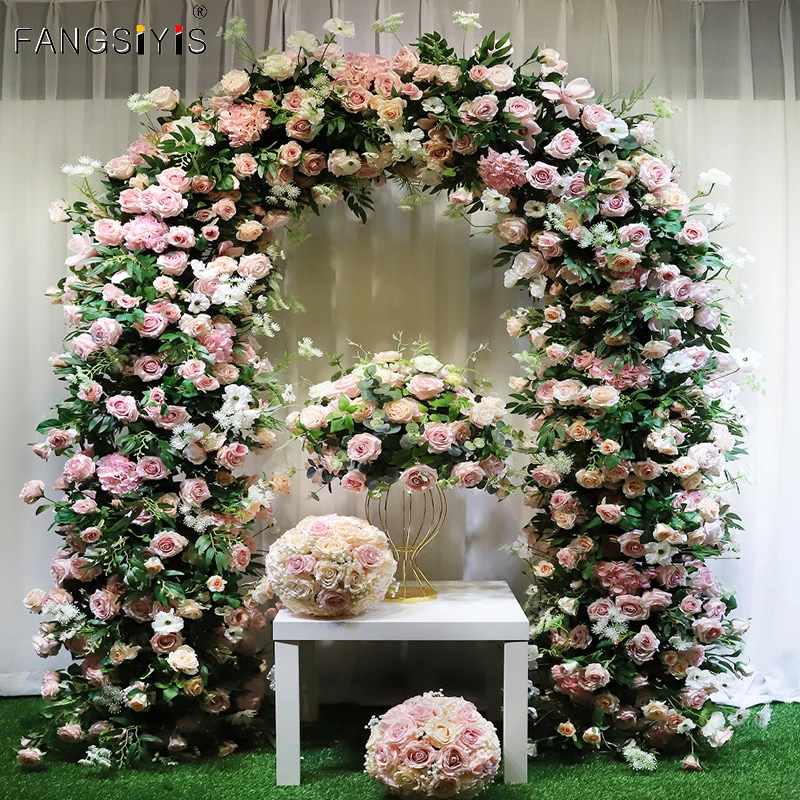 

Pink Rose Hydrangea Flower Row Wedding Backdrop Arch Frame Arrangement Floral Table Centerpiece Ball Party Event Stage Decor