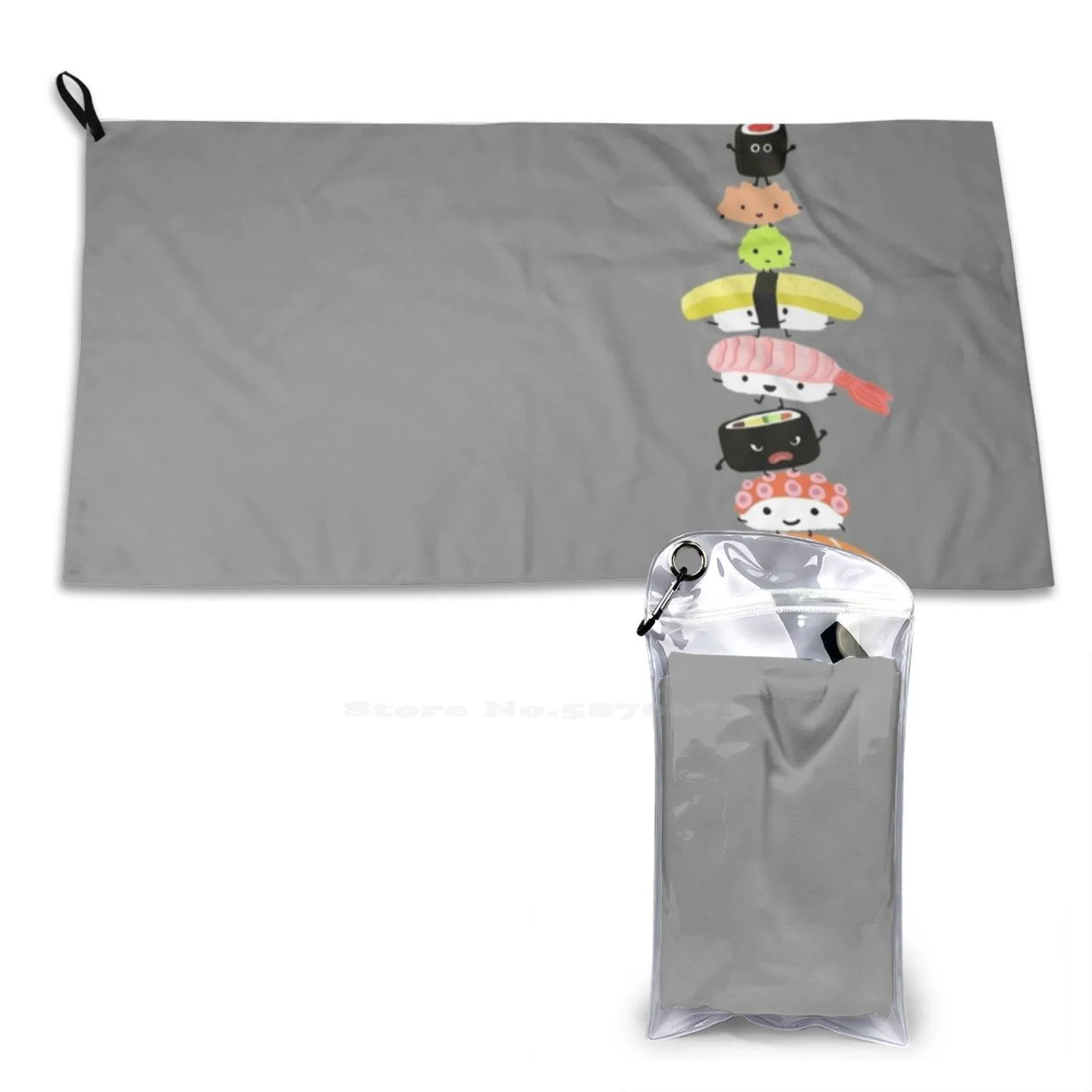 Sushi Stack Quick Dry Beach Towel Microfiber Bath Towels Funny Wasabi Ginger Sushi Roll Cartoon Sushi Lover Japanese Food