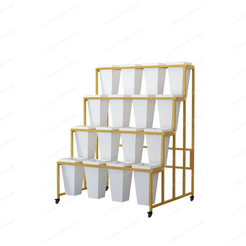 JM-Florist, flower plastic flower bucket holder, indoor, movable with wheels, wrought iron light luxury display stand