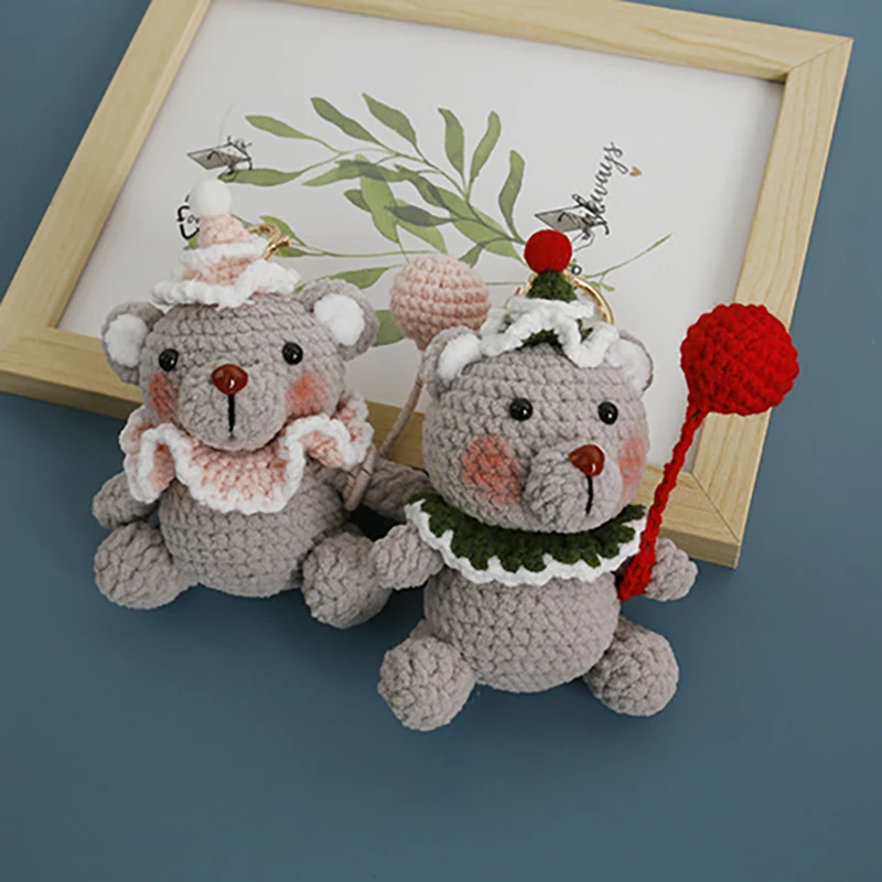 Funny Animal Doll Crochet Keychain For Car Keys Cartoon Piggy Knitting Doll Keyrings For Bag Pendant Knitted Puppy Accessories