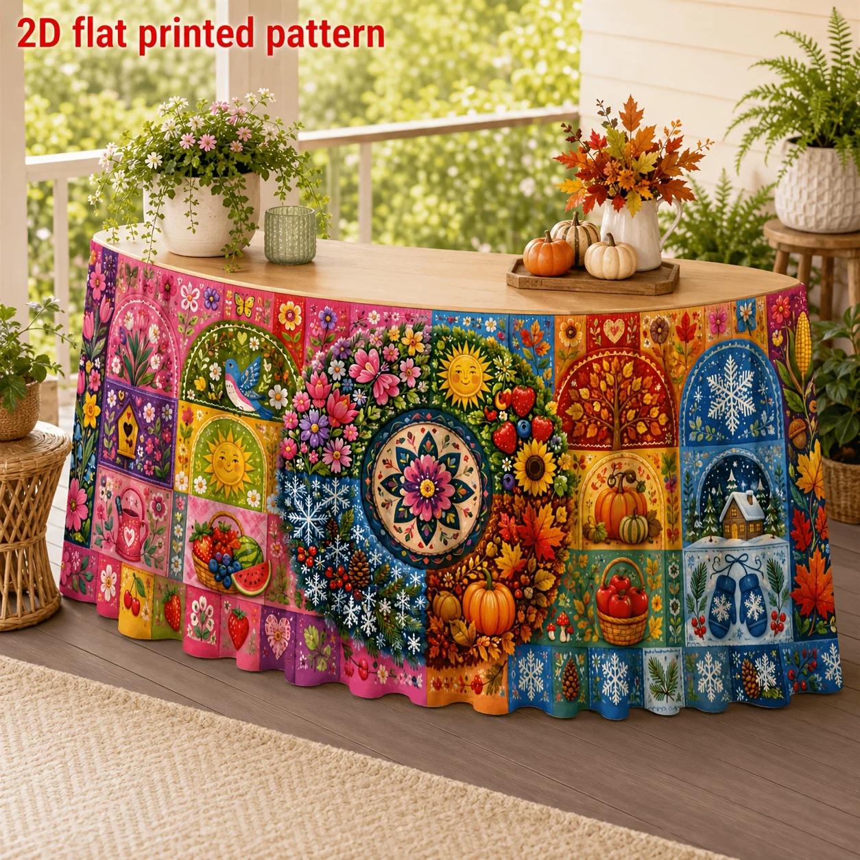 One tablecloth or table skirt. Polyester four-season quilted printed table skirt. Spring flowers.zyc