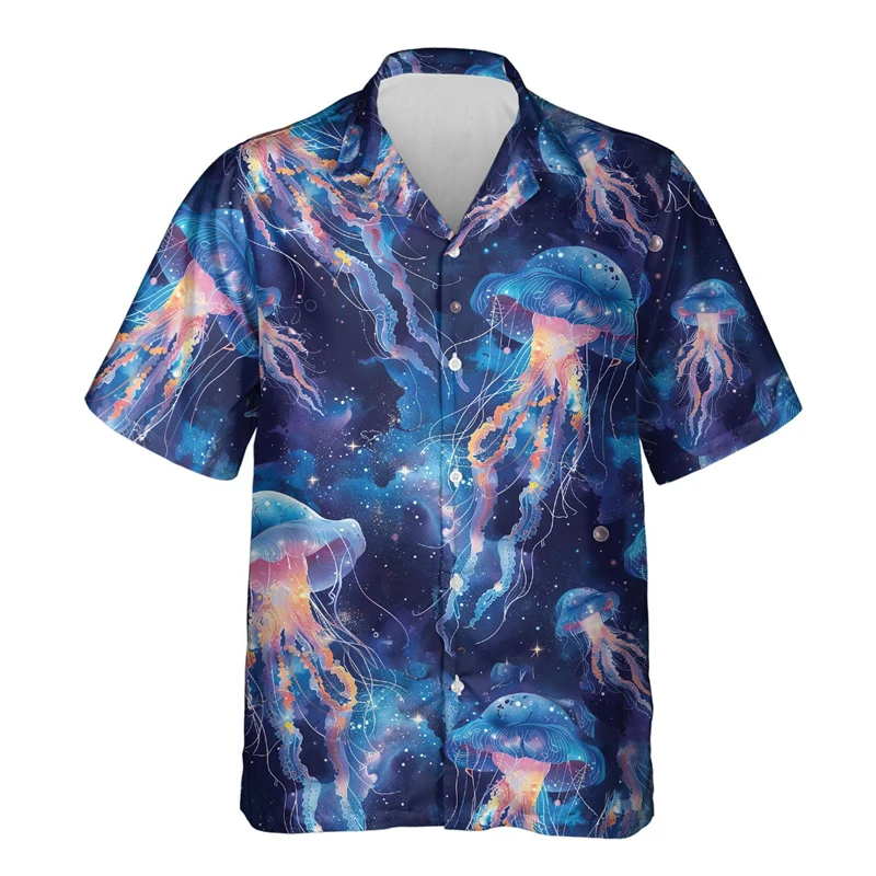 Neon Jellyfish Graphic Beach Shirts Beautiful Seanimal 3D Printed Shirt For Men Clothes Casual Women Lapel Blouse Cute Male Tops