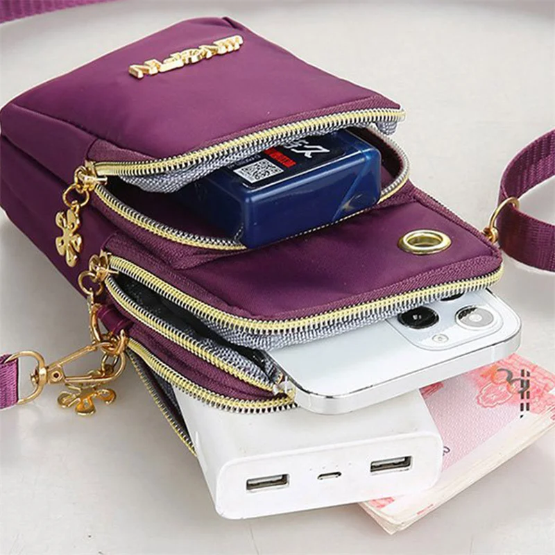 New Mobile Phone Crossbody Bags for Women Fashion Women Shoulder Bag Cell Phone Pouch With Headphone Plug 3 Layer Wallet