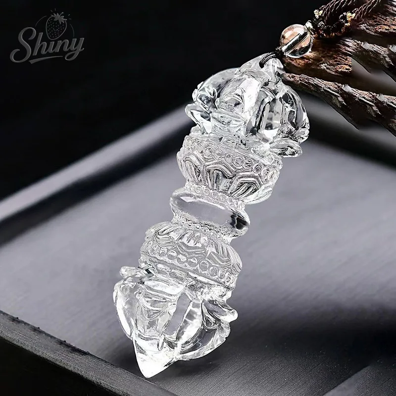 

1.9inch Tibetan Temple White Crystal Carving Vajra Dorje Phurpa Sword FaQi Amulet Statue Pendant