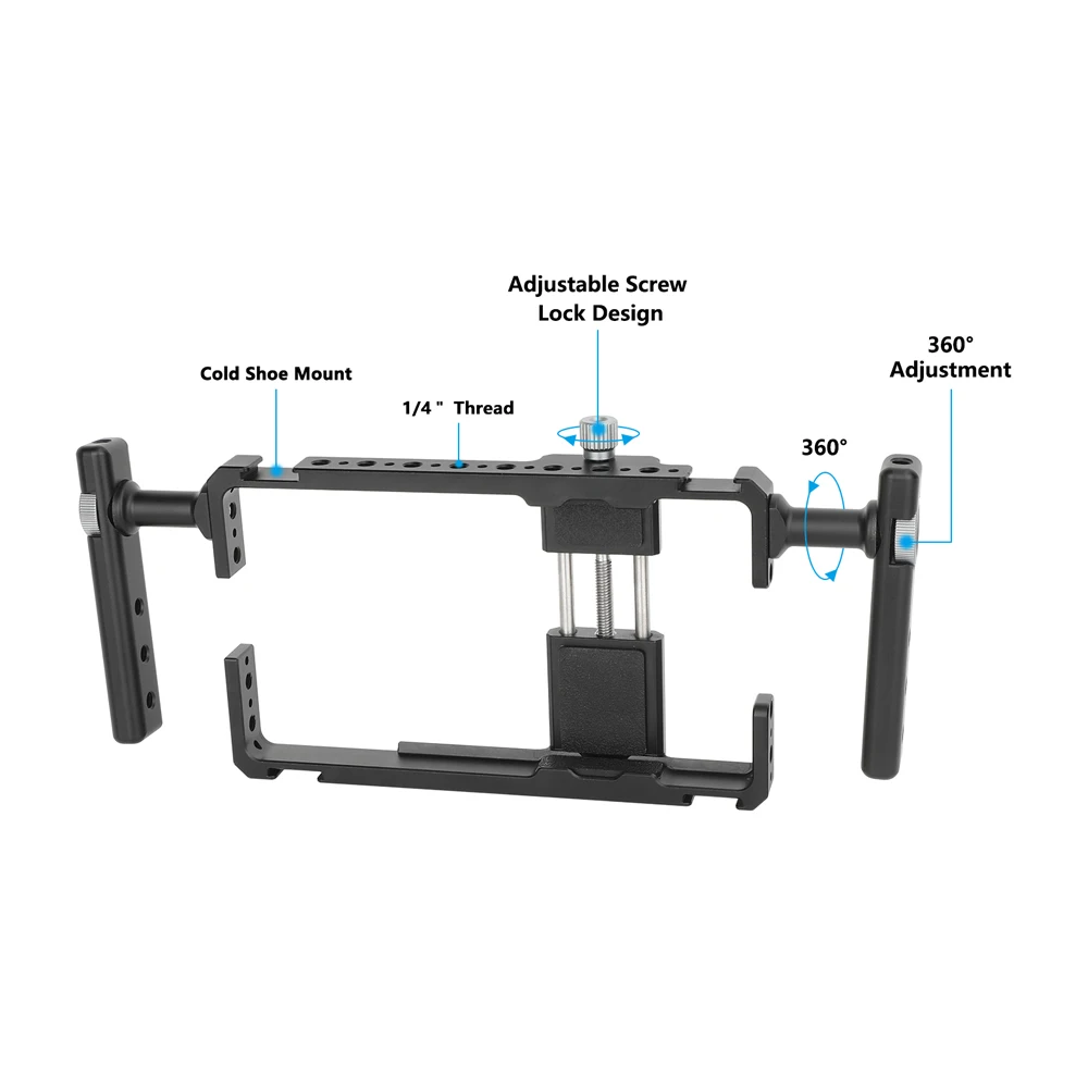 Клетка для телефона с камерой и поворотной двойной ручкой, вмещает телефон, широкая клетка от 2,4 до 3,9 дюйма для iPhone, видеозапись, кинопроизводство