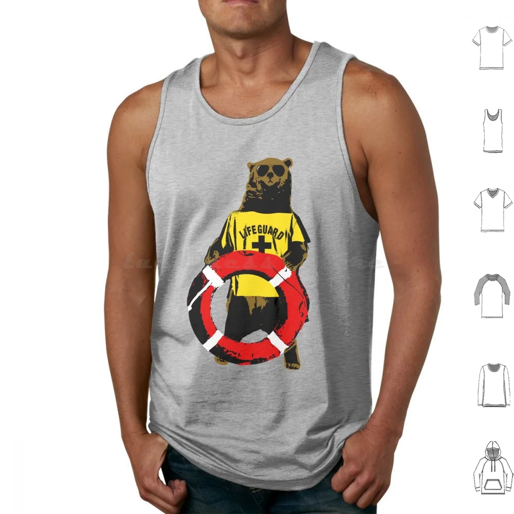 Grizzly Lifeguard Tank Tops Vest Sleeveless Grizzly Lifeguard Bear Lifesaver Pool Sea Vacation Beach Animals