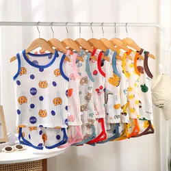 2026 New Kids Sleeveless Set Summer Cotton Girls' Shorts Pajamas Korean Style Boys' Tank Top Outfit Children Clothing Set