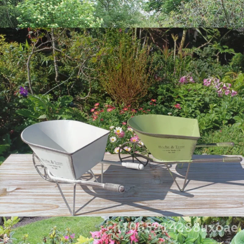 

Vintage Iron Wheelbarrow Flower Pot for Villa Courtyard Decor Homestay Balcony Terrace Green/White Options Available