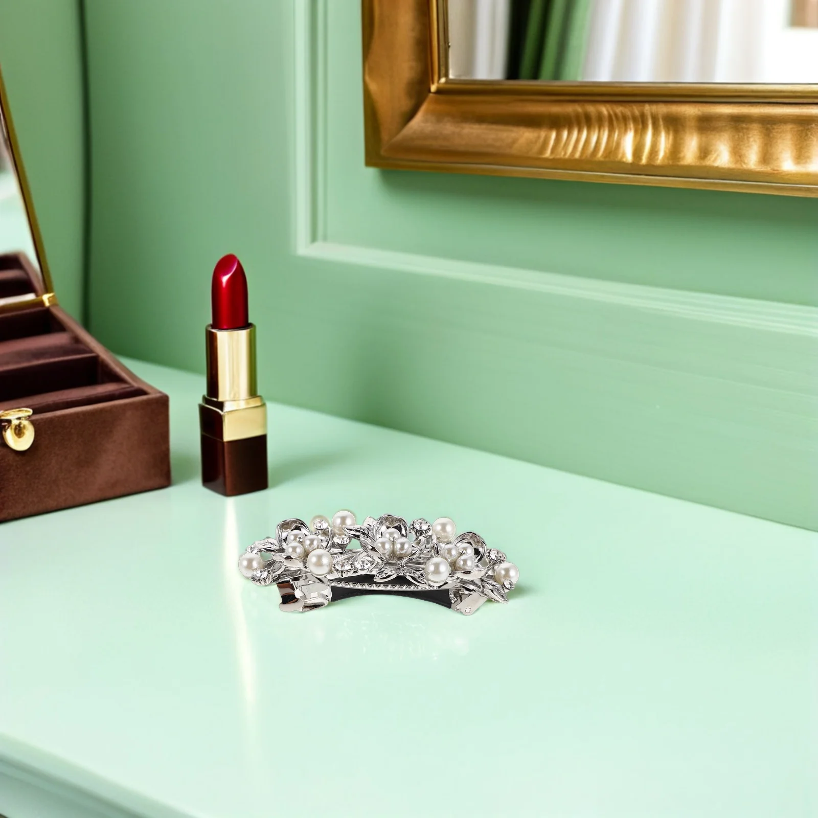 

Flower Hair Barrette Large Rhinestone Pearl Bridal Crystal Hairpin Wedding Party Women Vintage Hair Accessories