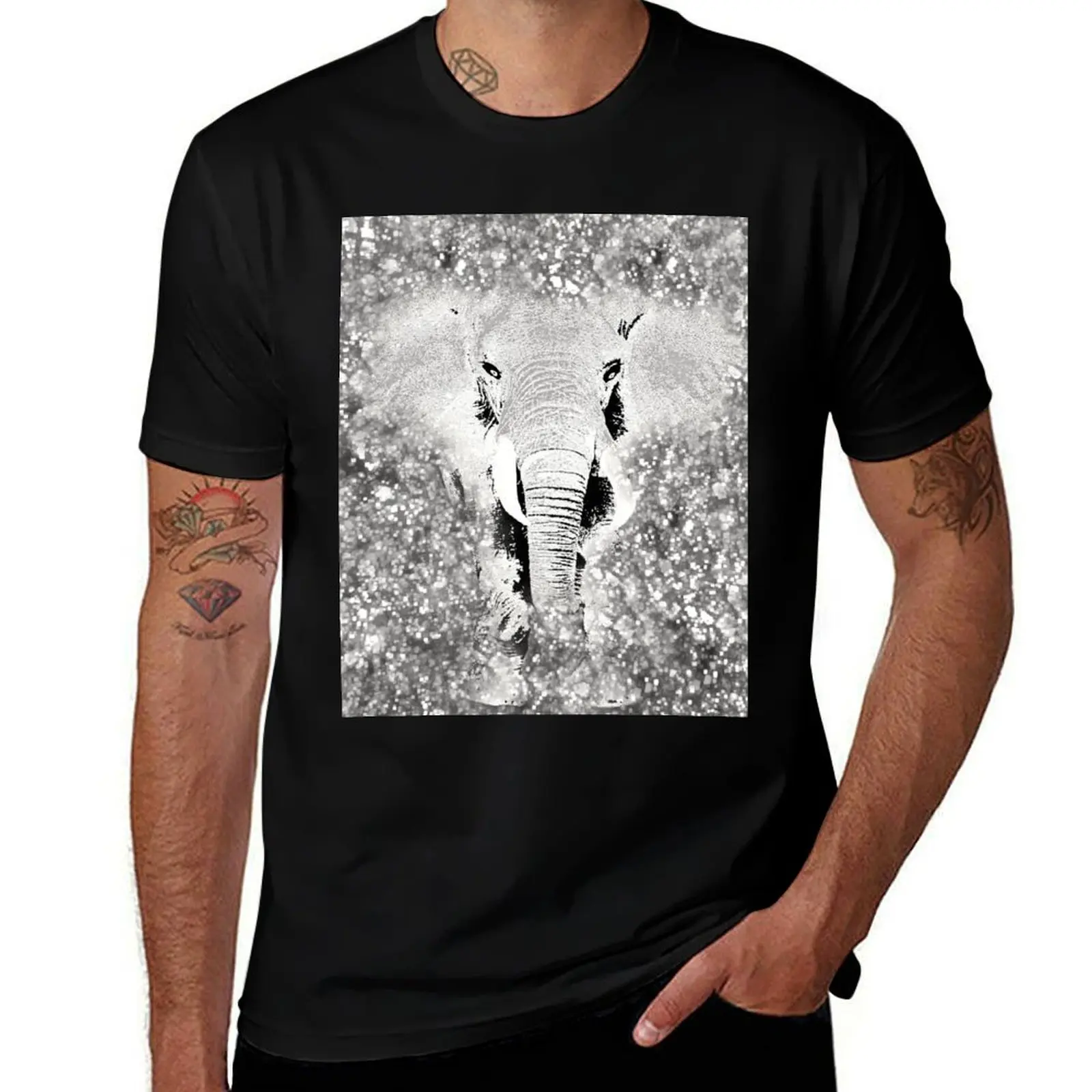 Elephant Sparkle Bling Bling T-Shirt Casual Breathable Short Sleeve Top T-Shirt