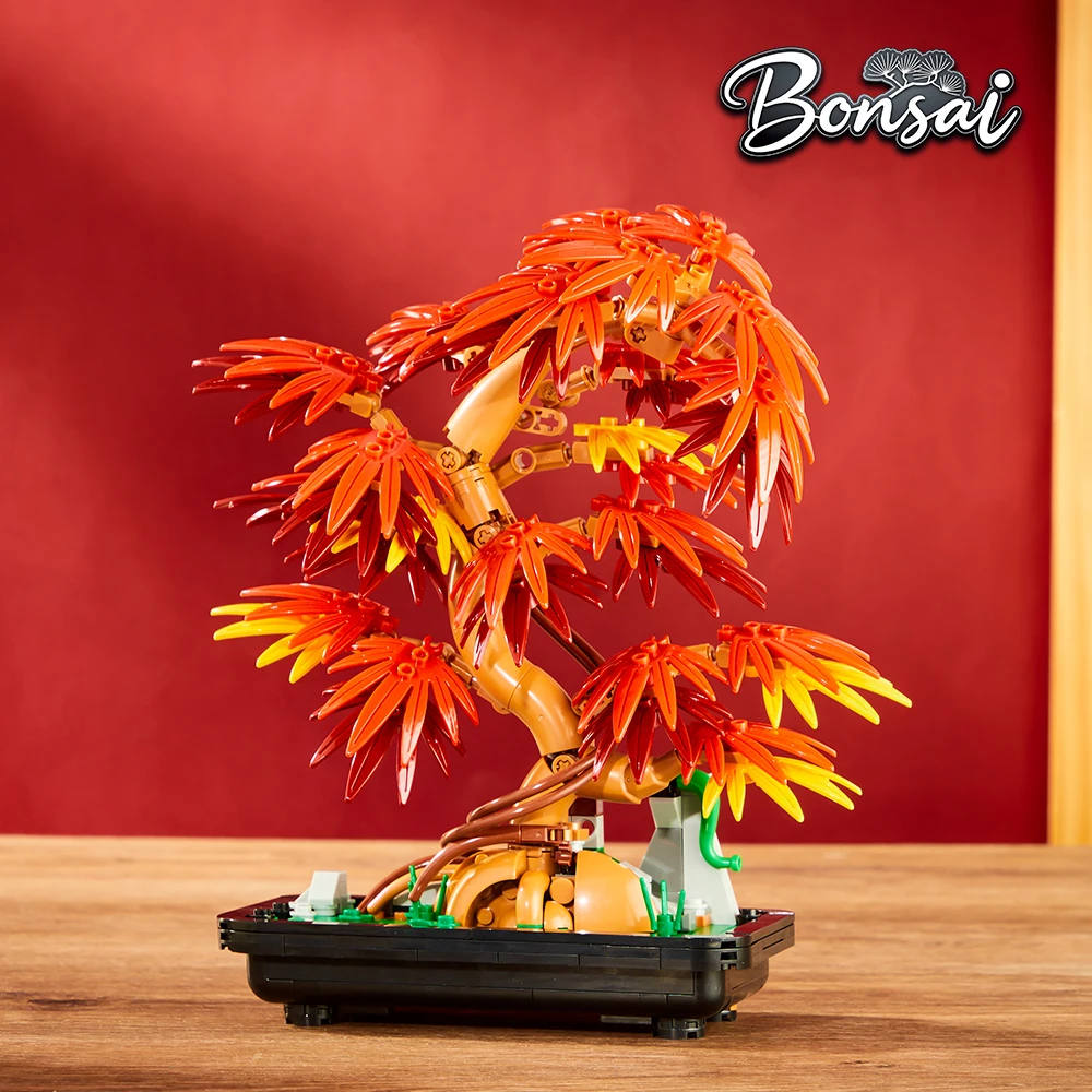 

Набор строительных блоков 2-в-1 «Краснолистная сосна» в горшке, модель MOC, игрушка для сборки, имитация дерева, украшение, подарок на день рождения для девочки