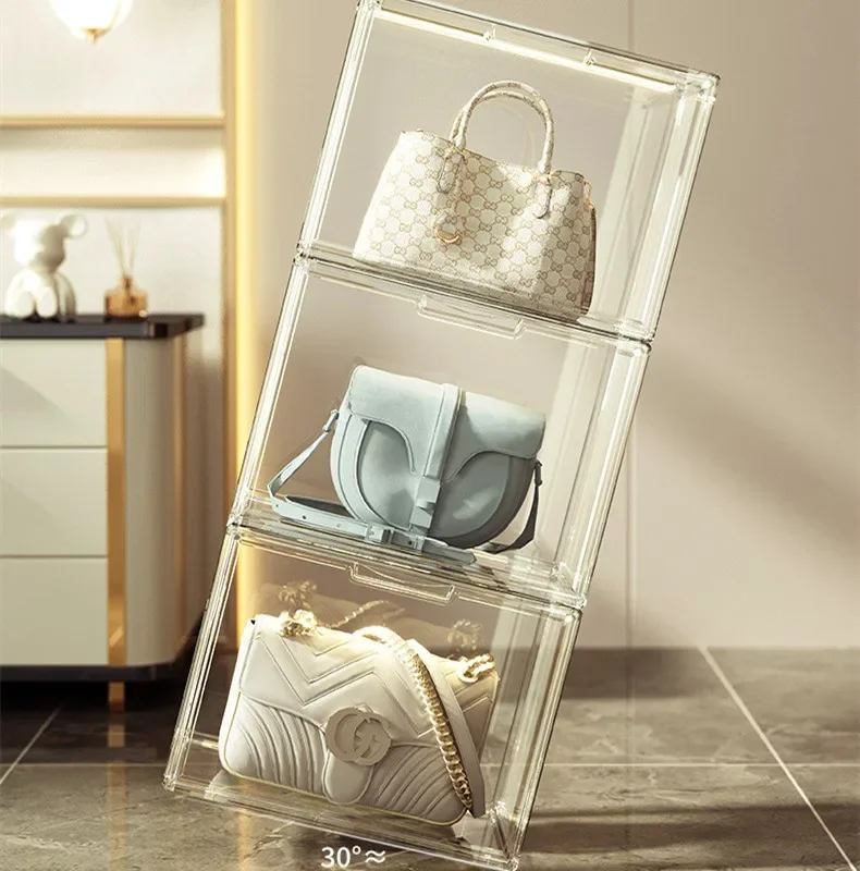 Clear Acrylic Book Bag Storage Box Desktop Home Living Room Figure Model Hand Office Display Cabinet Shoes Organizer Storage Box