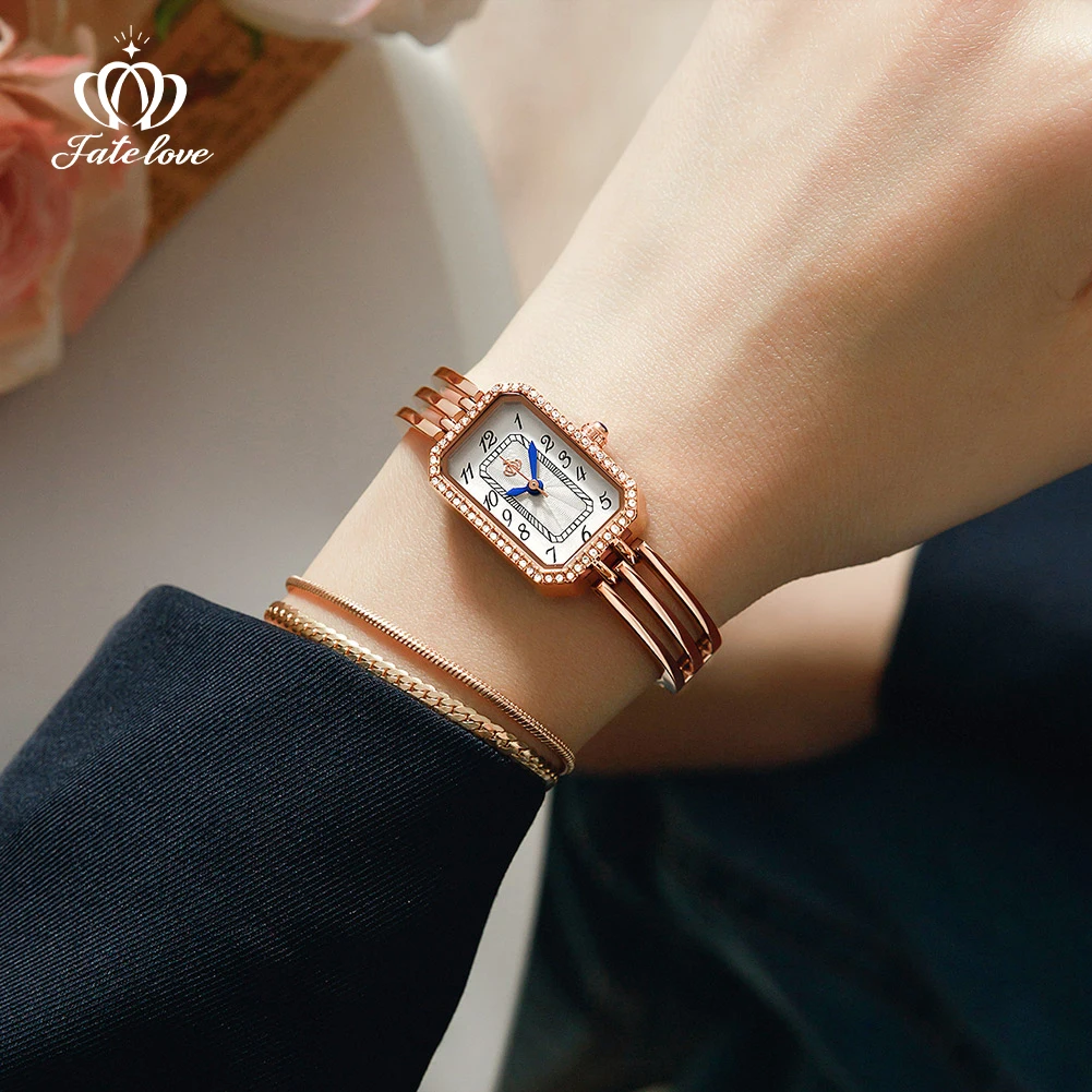 Fate Love Brand New Square Lightweight Luxury Precision Watch Waterproof Women's Steel Band Quartz Watch Model 919
