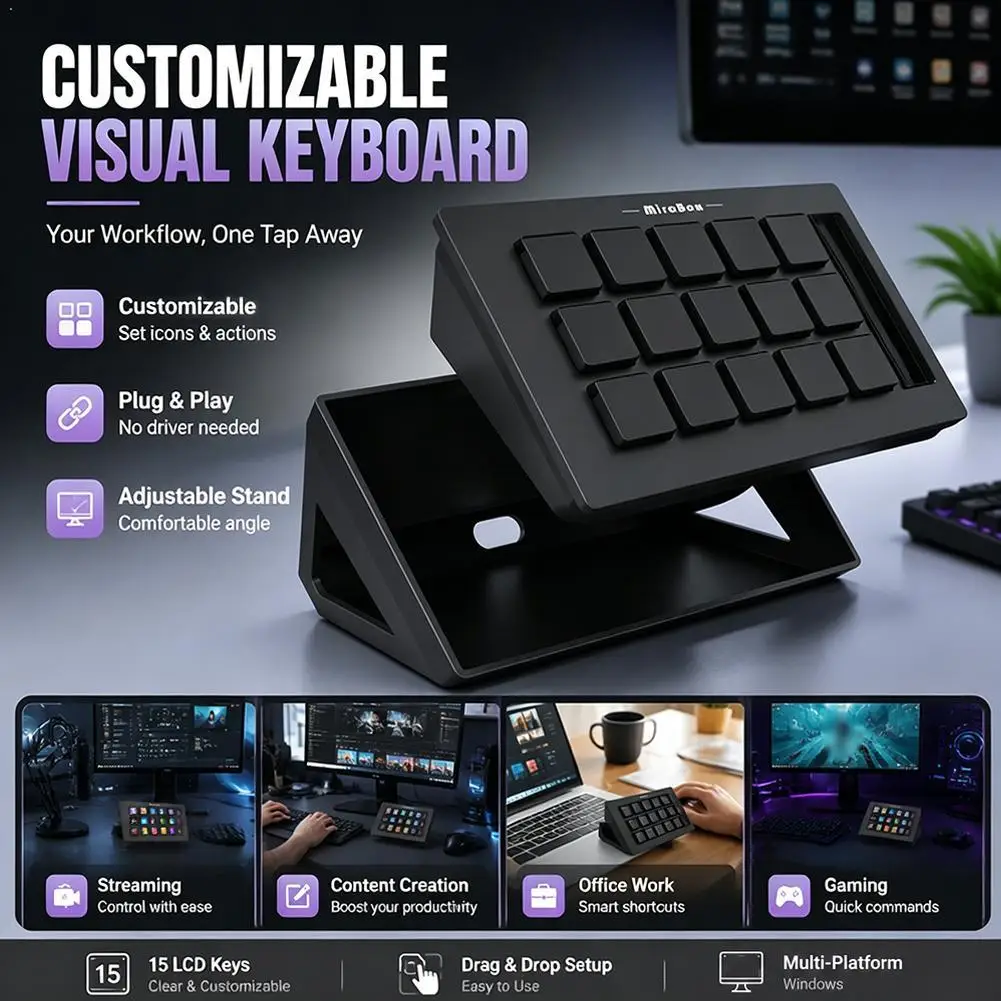 For Mirabox HSV293S Stream Controller Visual Custom Keyboard Programmable Hotkey Deck Anti-slip Base Macro Keypad For Live Game
