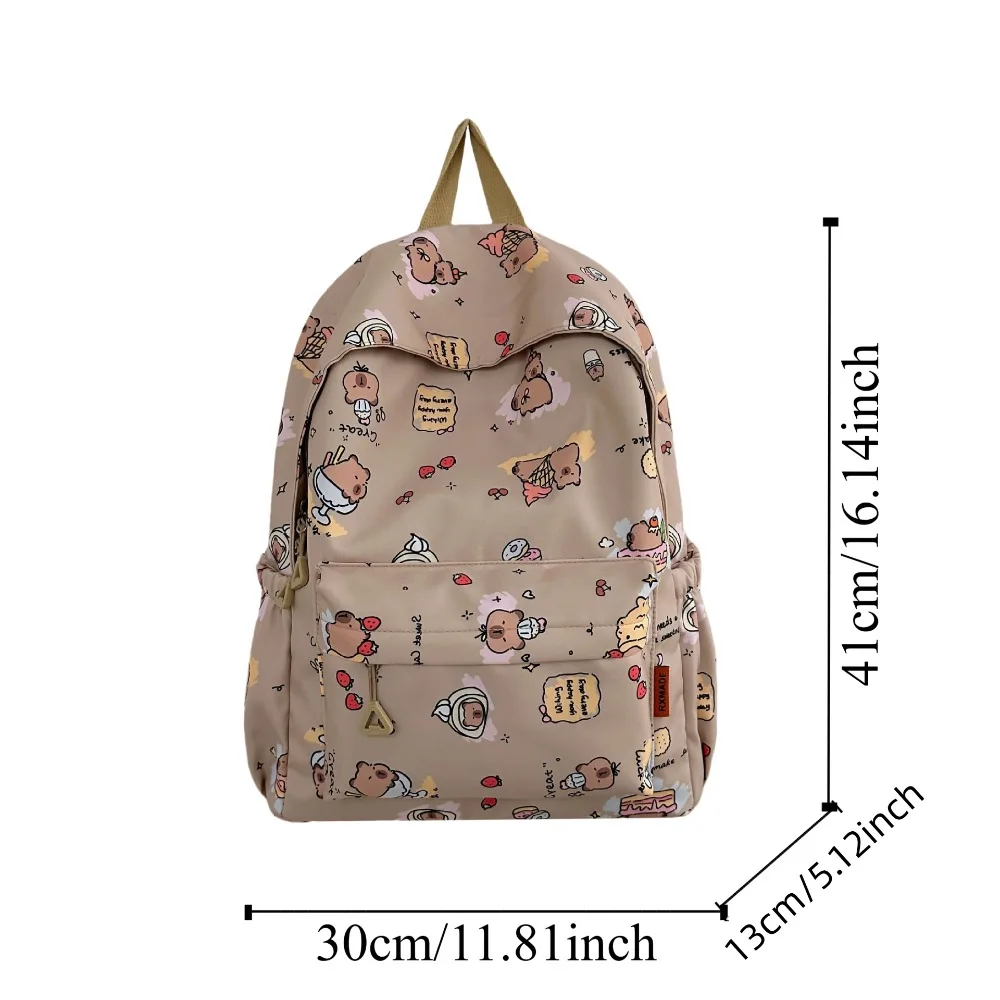 Thickened Capybara Backpack Nylon Wide Straps Cartoon Animal Daypack Multi Functional Foldable Large Capacity School Bag Friends