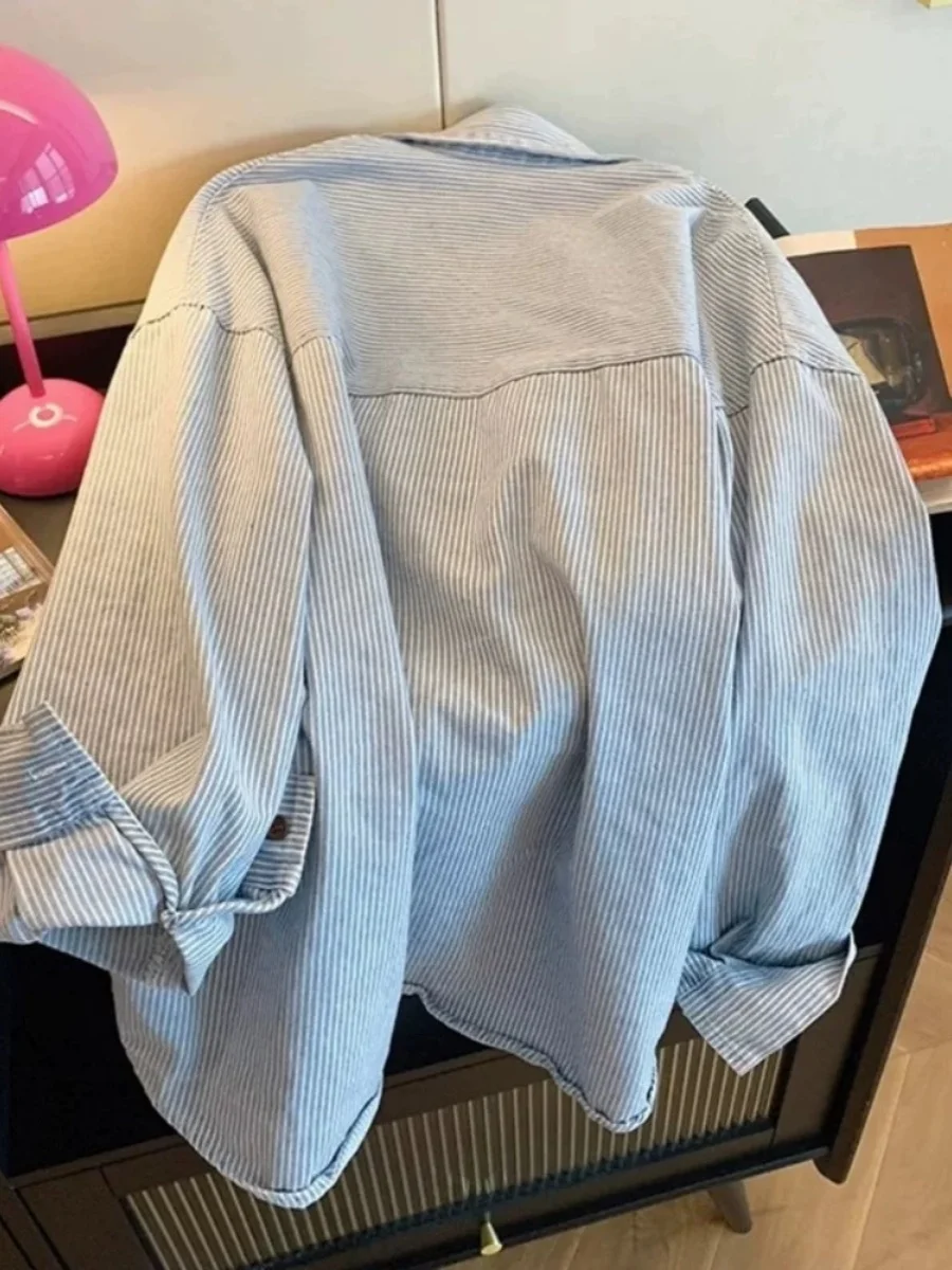 قمصان نسائية بأكمام طويلة من القطن المنقطة مريحة مناسبة للإجازات الأنثوية الرومانسية الأنيقة للشاطئ والربيع ملابس يومية مريحة #4