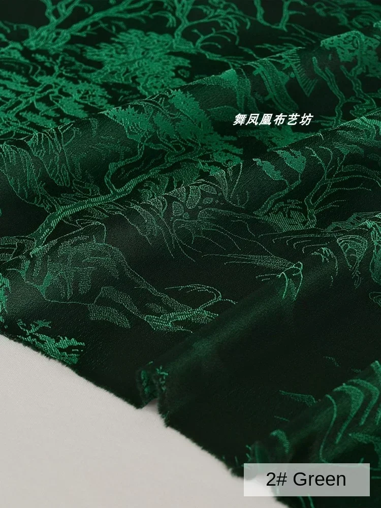 Imitation Acetic Acid Fabric Jacquard Green Cheongsam Skirt Dropping Soft Wrinkle Resistant Cloth Diy Sewina By Meters Material