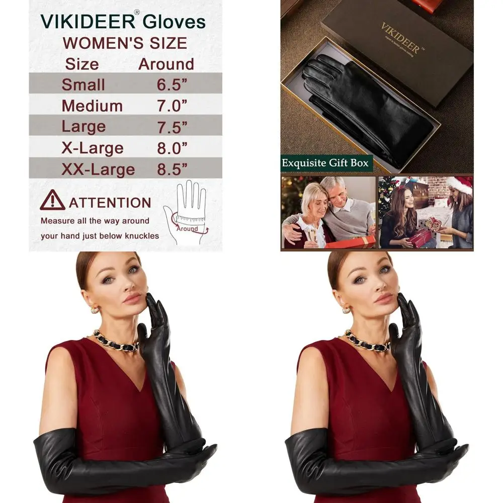 

VIKIDEER Warm Soft Long Leather Gloves Women Plush Lined Full Touchscreen Luxury Gloves for Evening Opera Arty Costume 23.6''