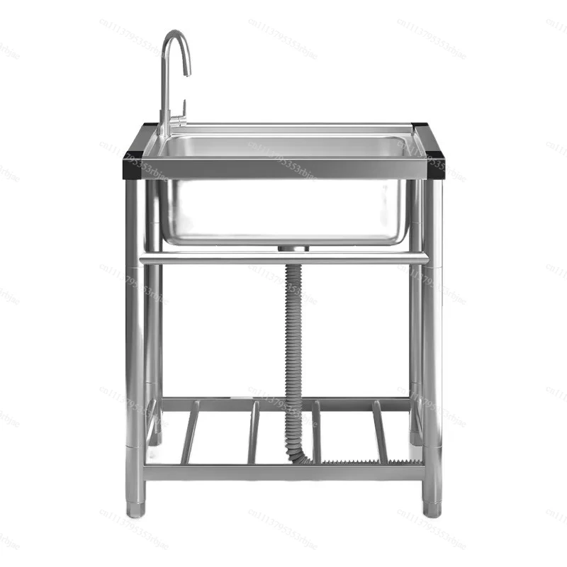 47*42*75cm Household Kitchen Basin 304 Stainless Steel Sink with Bracket Integrated Commercial Dishwasher Single Slot Wash Basin