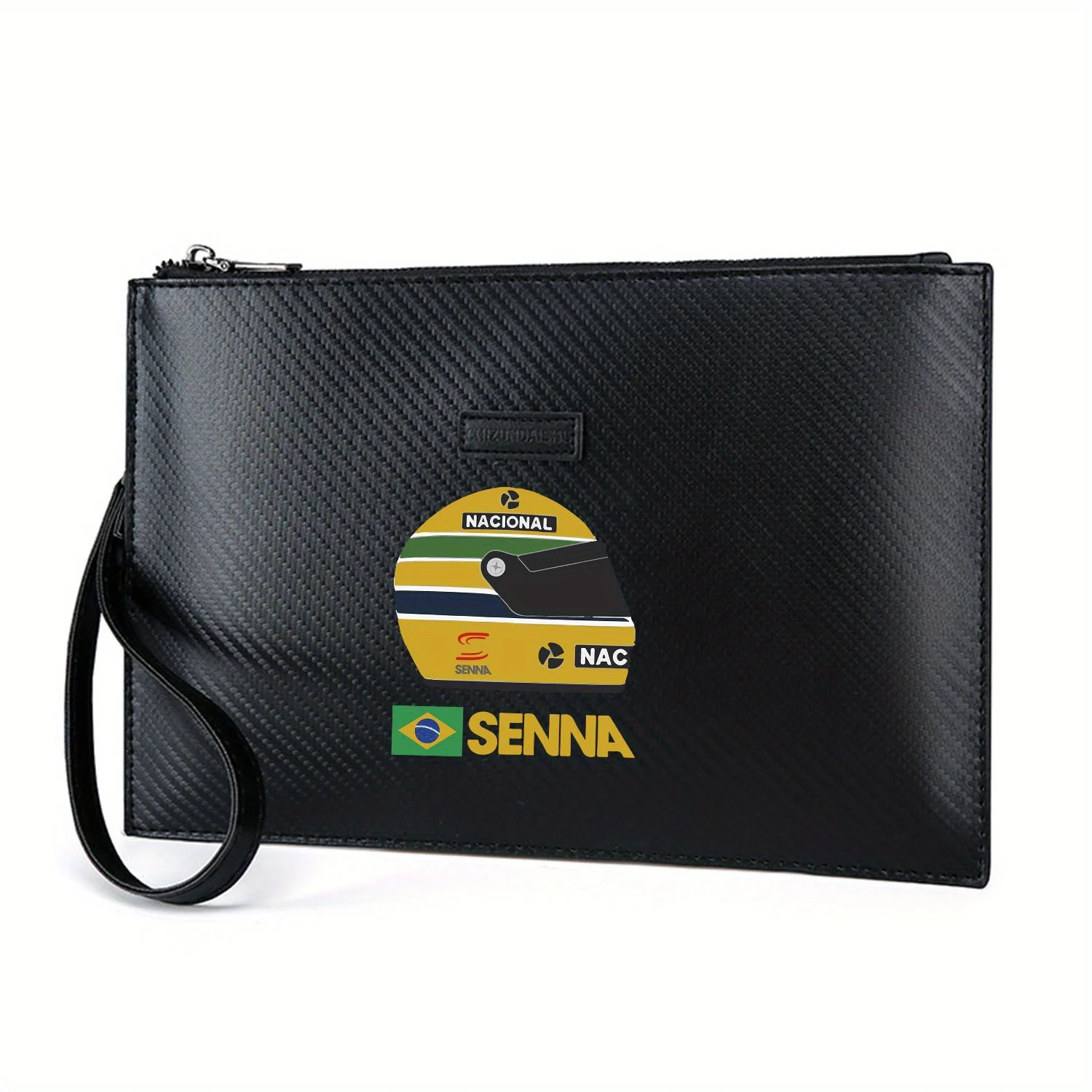 Formula racing helmet SENNA Brazil national flag Elegant Printed PU Men's Handbag Fashionable and Practical for Everyday Carry