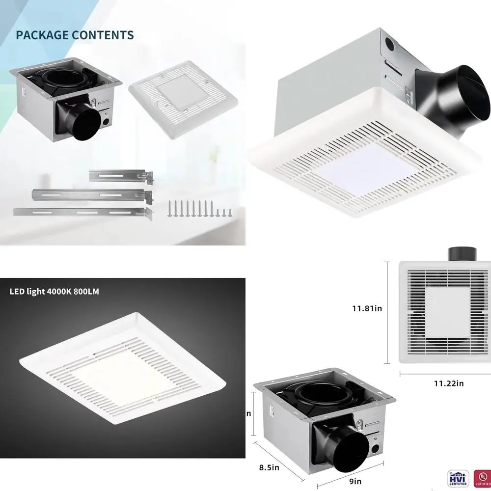 

Ultra Quiet 110 CFM Bathroom Exhaust Fan with LED Light, 4000K, 800 Lumens, 4 Inch Duct, White Grille