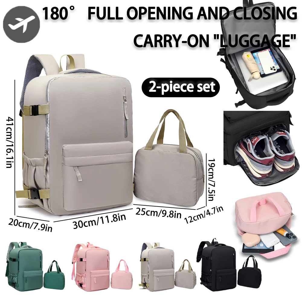 

2-Piece 40×30×20cm 180 ° Full Opening Backpack Set, Large Carry-On with Tote Bag for Travel, Business, School & Daily Commuting