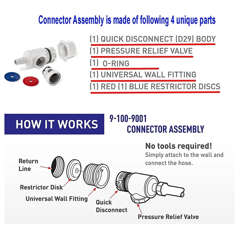 Pool Cleaner Universal Wall Fitting UWF Connector Assembly 9-100-9001 for Zodiac Polaris 280 380 3900 Pool Cleaners