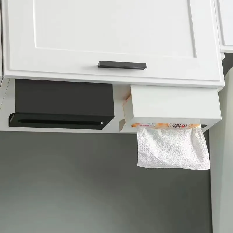 Soporte multifuncional para toallas de papel, caja de pañuelos debajo del gabinete, soporte de hierro fuerte, soporte de carga, accesorios de cocina