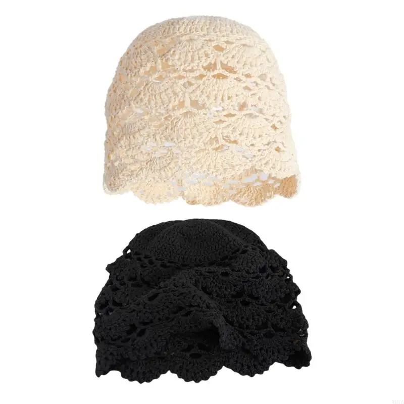 W0YA Handcrochet Flower Hat Female Elegant Beanies Hat  Shopping Photography Skull Caps Girl Headwear Hollowout Vacation Hat