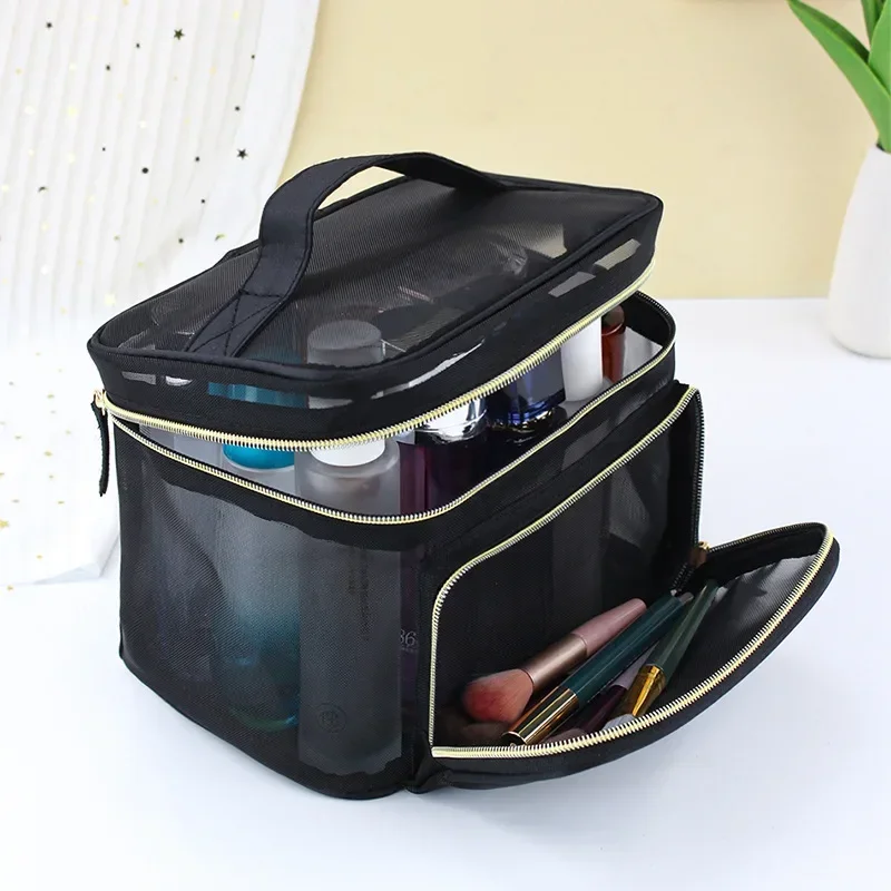 Brand Design Large Capacity Mesh Transparent Makeup Bag High Beauty Washbag Hand in Hand Handbag Washroom Storage Bag MS11