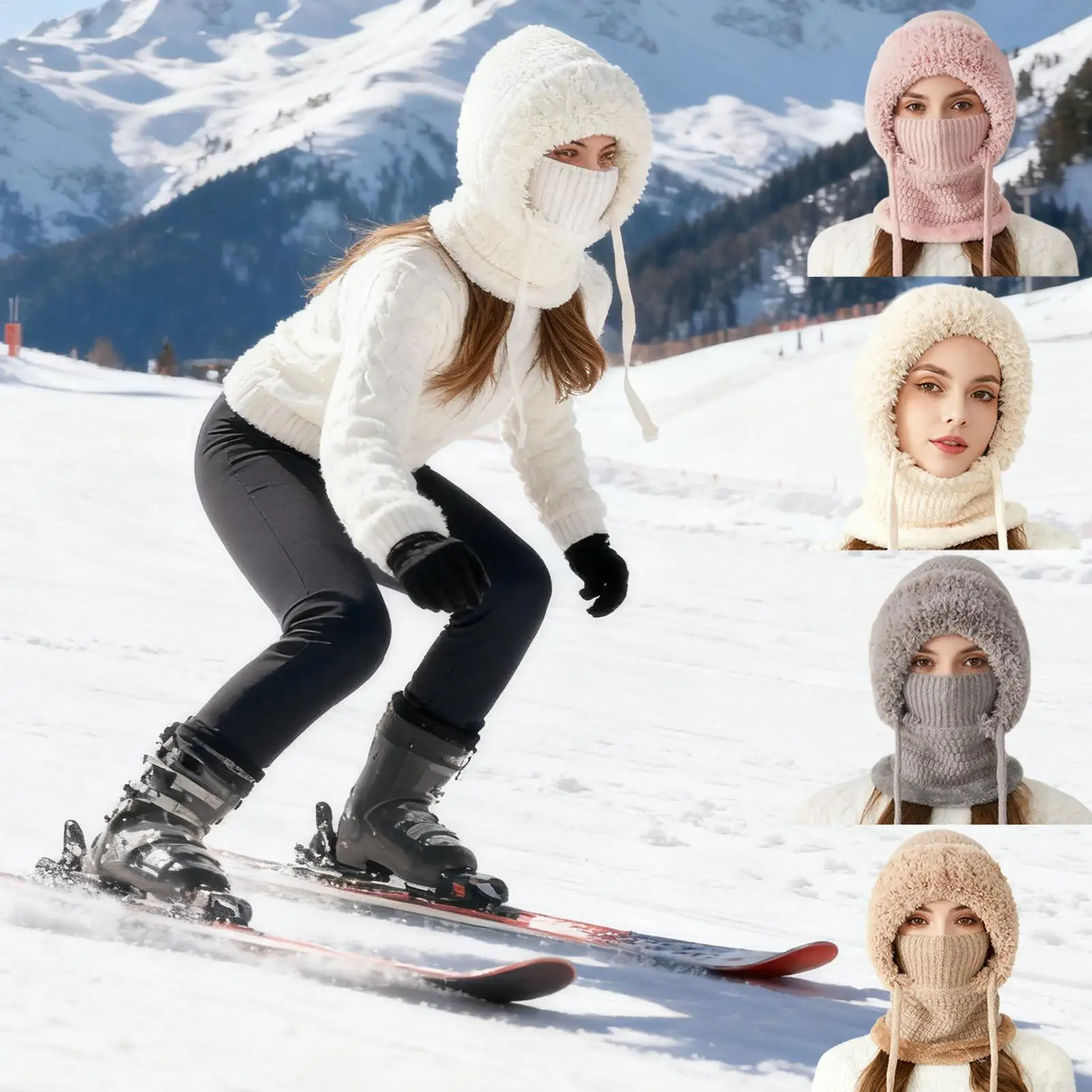 

Knit Hats for Women Neck Warmer with Face Cover Warm Beanie Hat Scarf for Hiking Traveling Skiing Biking Snowboarding