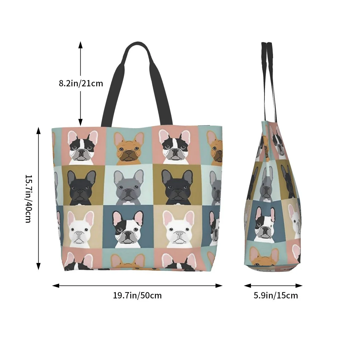 Women Shoulder Bag Cute French Bulldogs Large Capacity Shopping Grocery Tote Bag For Ladies