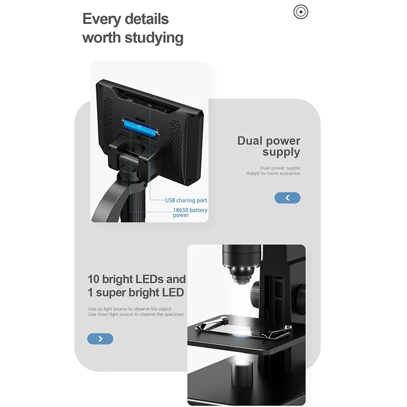HDデジタル単眼ビデオ顕微鏡,高解像度画像,プラスチックボディ,有線,リモコン,500x-1500x,7インチ