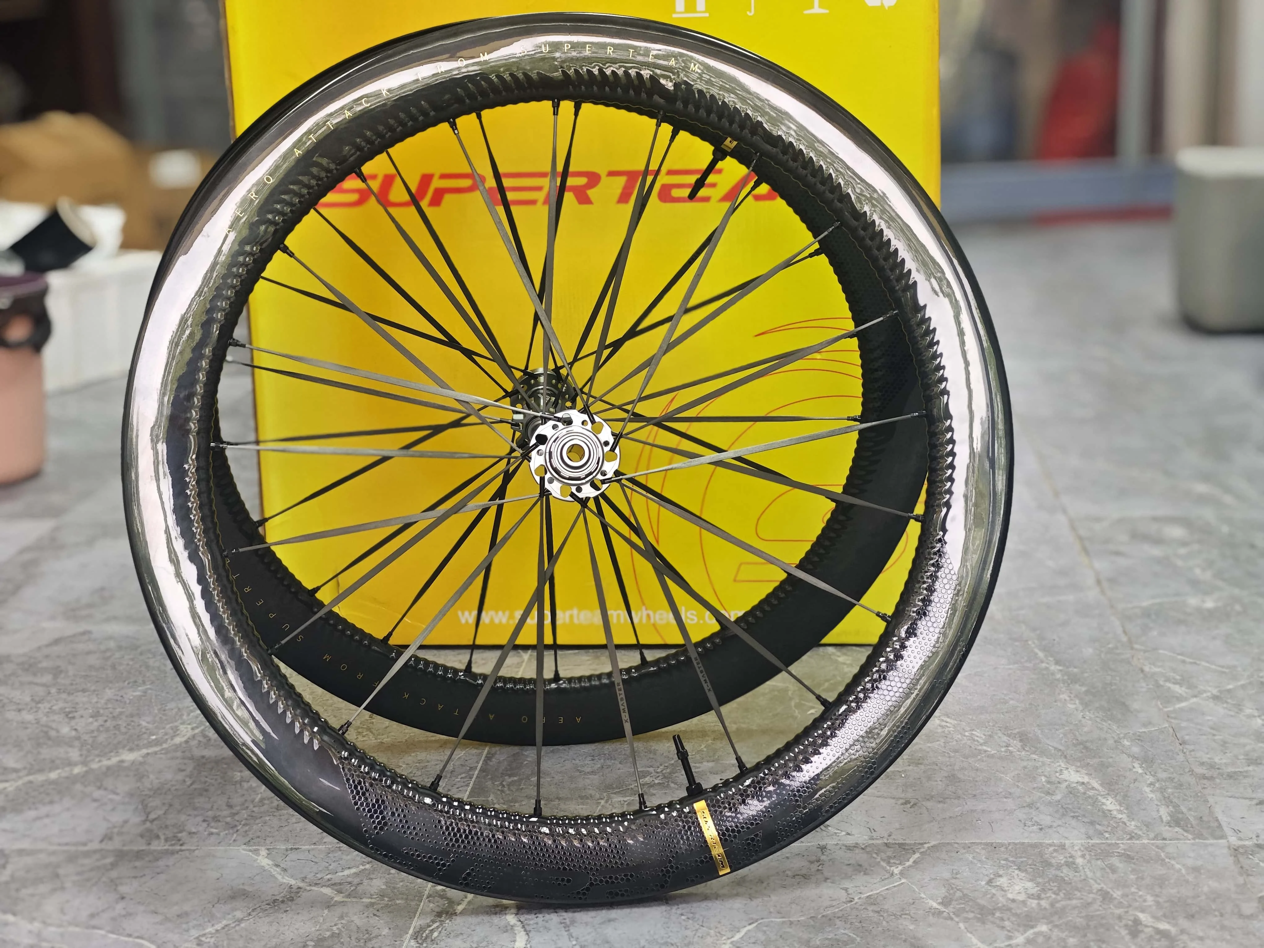 

SUPERTEAM Waterdrop Pattern EVO Disc Brake Carbon WheelSet Road Bicycle HG/XDR hub 45/50/60mm Deep Clincher Carbon Wheels uci