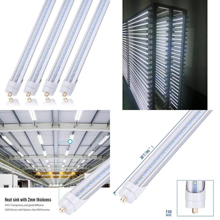 8Feet Led Tube Light, T8 LED Light Bulb 8 Feet, 45W 100W Equivalent,Single Pin FA8 Base Led Shop Lights, Dual-Ended Power, Cold