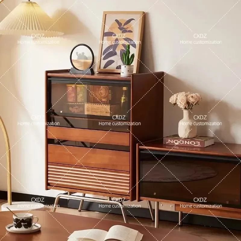 Solid Wood Chest Nordic Retro Style Small Apartment Bedroom Living Room Storage Multi-functional Medieval Furniture