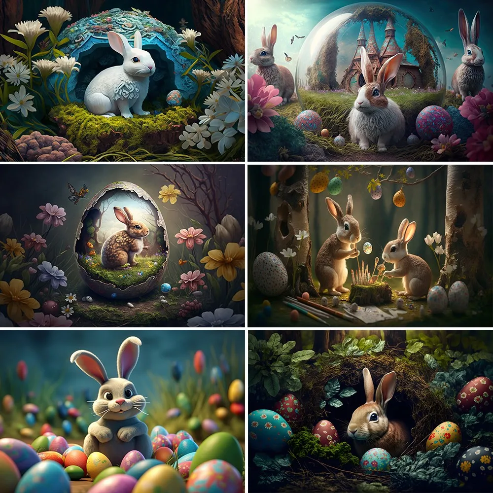 

Beenle Easter Photography Backdrop Spring Bunny Eggs Flowers Garden Newborn Baby Portrait Photocall Background for Photo Studio