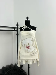 Japanese Sweet Outfits 2 Piece Set Women Kawaii Cartoon Print Bow Sweater Tops + Y2k Mini Cake Skirt Autumn Winter New Skirt Set