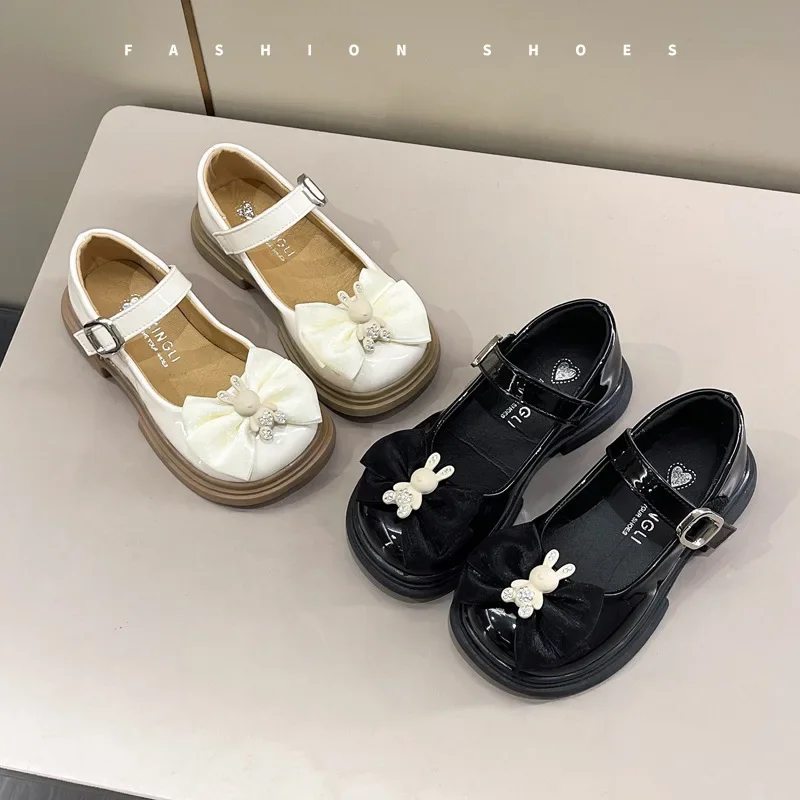 

New Princess Flat Children's Shoes for Girl Mary Jane Loafers Sneakers Kids Party Shoes Student Fashion Cartoon Bow Leather Shoe