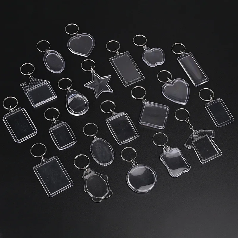 5Pcs DIY Transparent Blank Acrylic Insert Photo Picture Frame Keyring Keychain